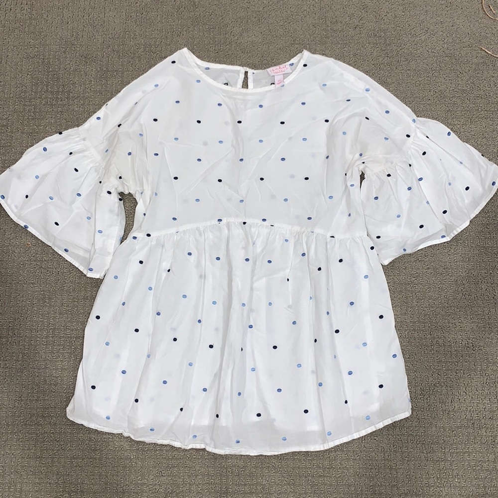Isabel Maternity Blue Dot Bell Sleeve Top